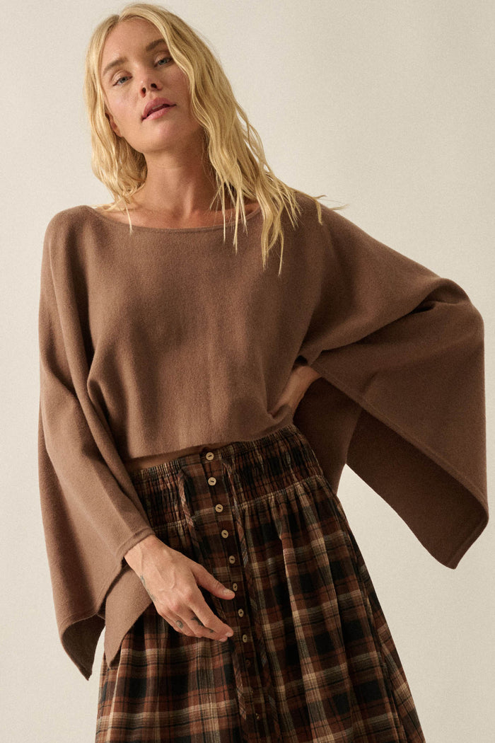 Big Mood Solid Knit Cropped Poncho Sweater - ShopPromesa