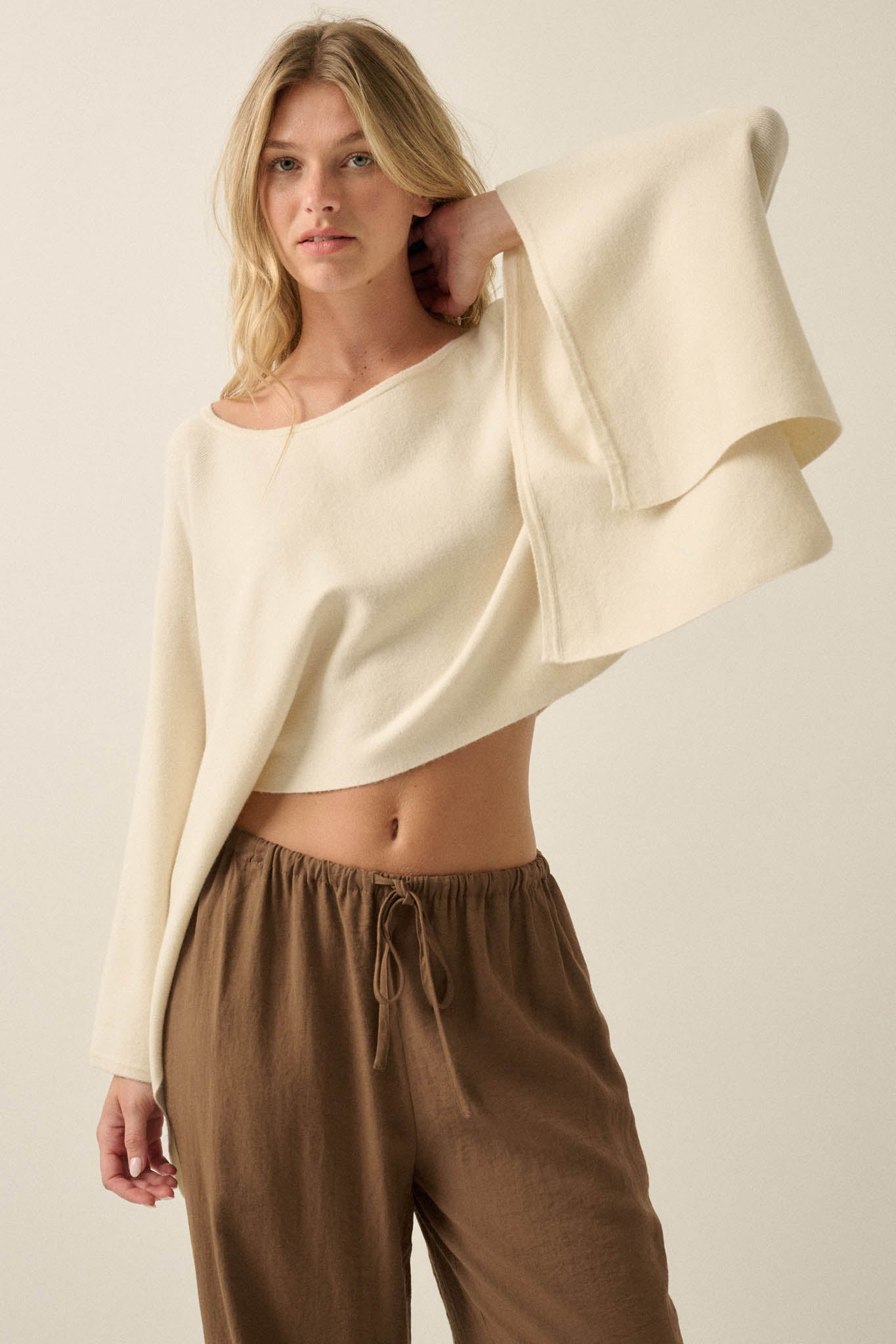 Big Mood Solid Knit Cropped Poncho Sweater - ShopPromesa