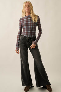Totally Tartan Plaid Mesh Mock-Neck Bodysuit - ShopPromesa