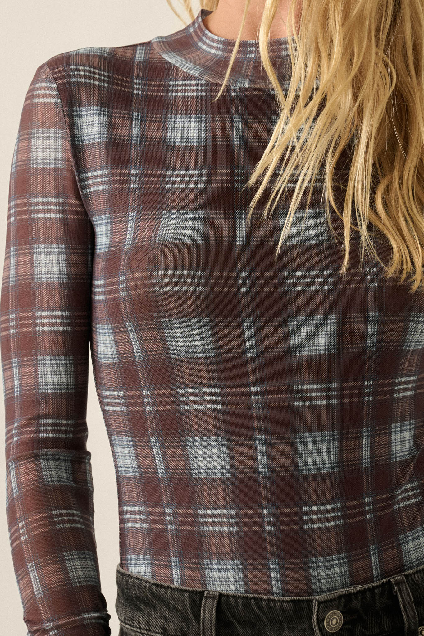 Totally Tartan Plaid Mesh Mock-Neck Bodysuit - ShopPromesa