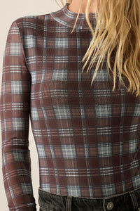 Totally Tartan Plaid Mesh Mock-Neck Bodysuit - ShopPromesa