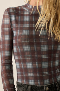 Totally Tartan Plaid Mesh Mock-Neck Bodysuit - ShopPromesa