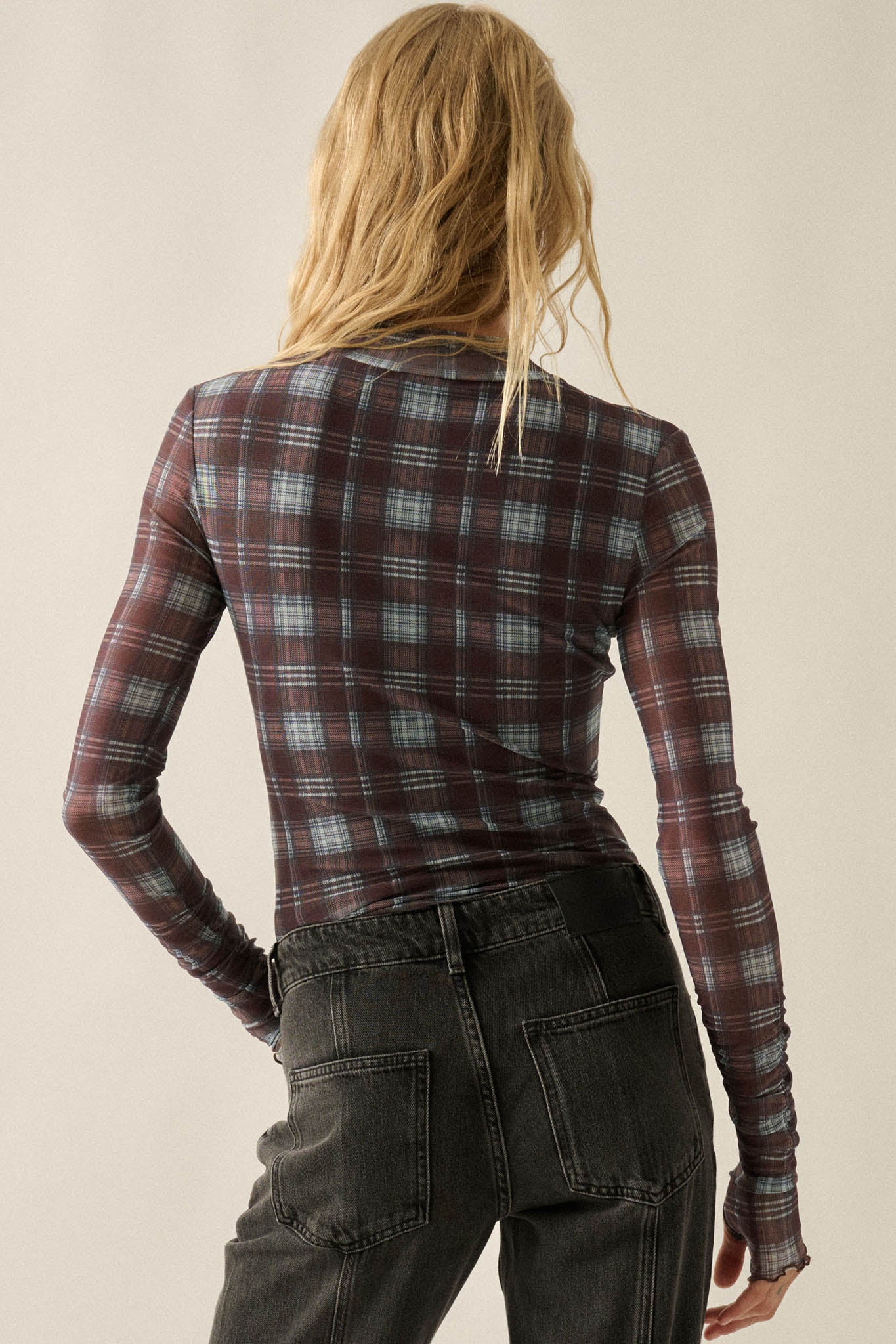 Totally Tartan Plaid Mesh Mock-Neck Bodysuit - ShopPromesa