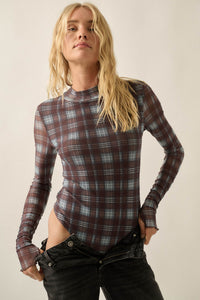 Totally Tartan Plaid Mesh Mock-Neck Bodysuit - ShopPromesa