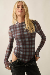 Totally Tartan Plaid Mesh Mock-Neck Bodysuit - ShopPromesa