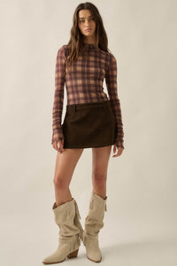 Totally Tartan Plaid Mesh Mock-Neck Bodysuit - ShopPromesa