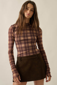 Totally Tartan Plaid Mesh Mock-Neck Bodysuit - ShopPromesa