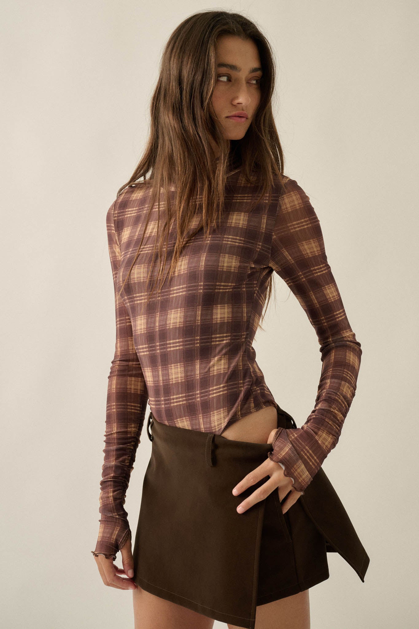 Totally Tartan Plaid Mesh Mock-Neck Bodysuit - ShopPromesa