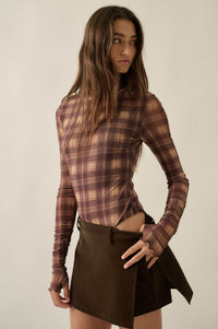 Totally Tartan Plaid Mesh Mock-Neck Bodysuit - ShopPromesa
