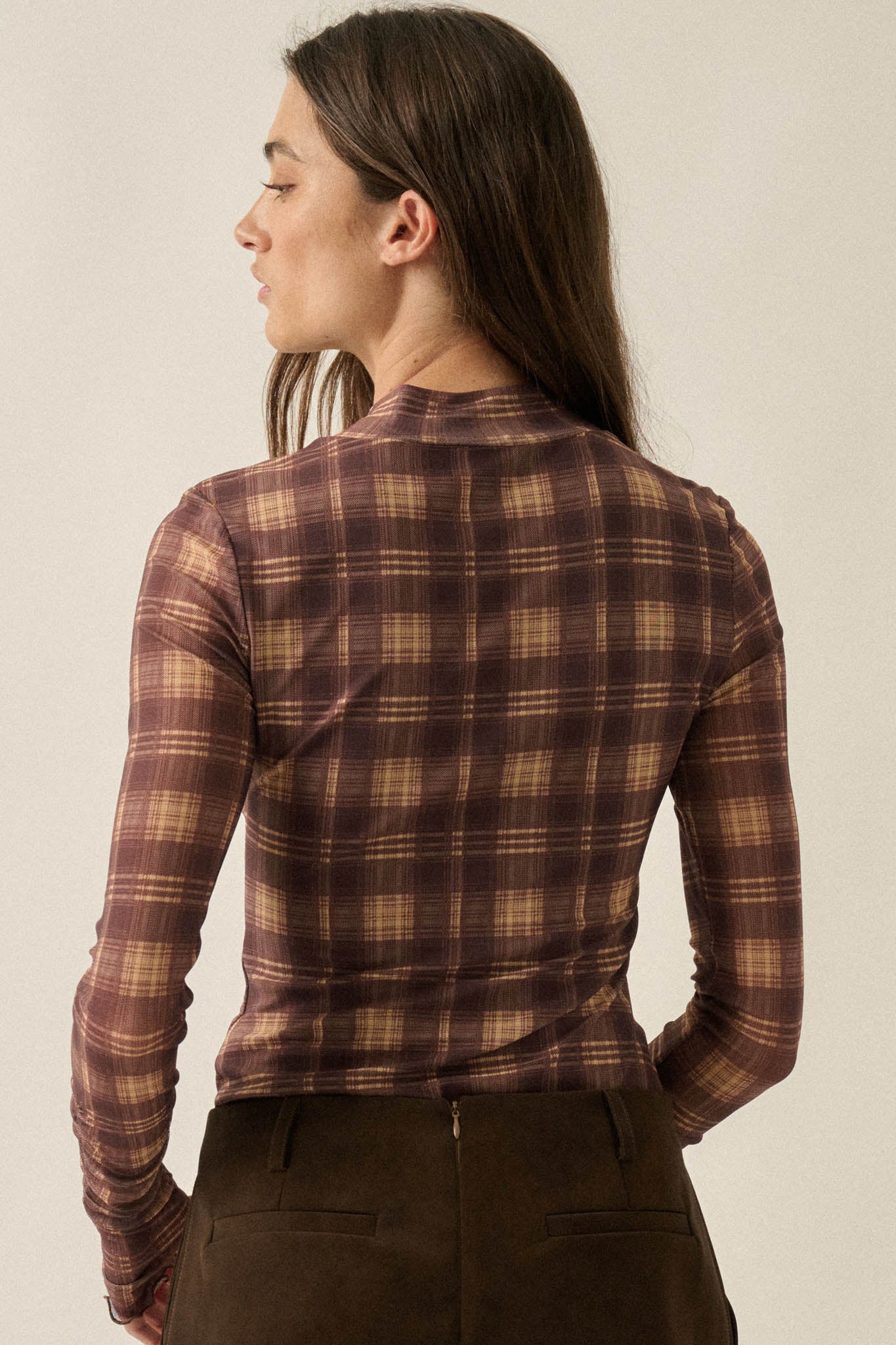 Totally Tartan Plaid Mesh Mock-Neck Bodysuit - ShopPromesa