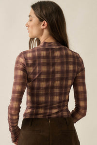 Totally Tartan Plaid Mesh Mock-Neck Bodysuit - ShopPromesa