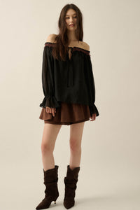 Always Yours Off-Shoulder Bishop-Sleeve Peasant Top - ShopPromesa