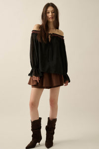 Always Yours Off-Shoulder Bishop-Sleeve Peasant Top - ShopPromesa