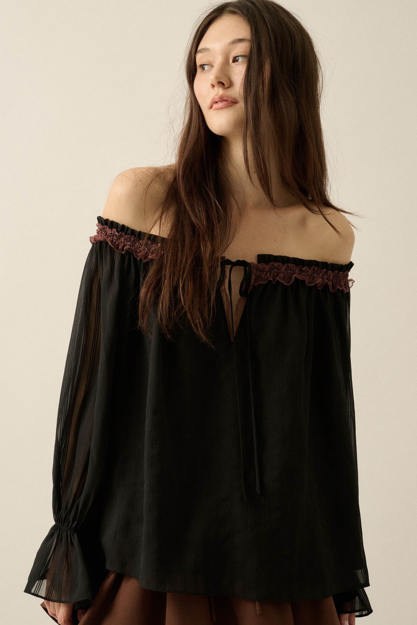 Always Yours Off-Shoulder Bishop-Sleeve Peasant Top - ShopPromesa