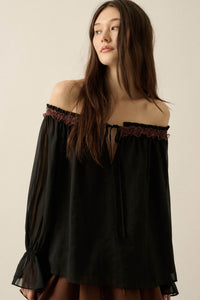 Always Yours Off-Shoulder Bishop-Sleeve Peasant Top - ShopPromesa