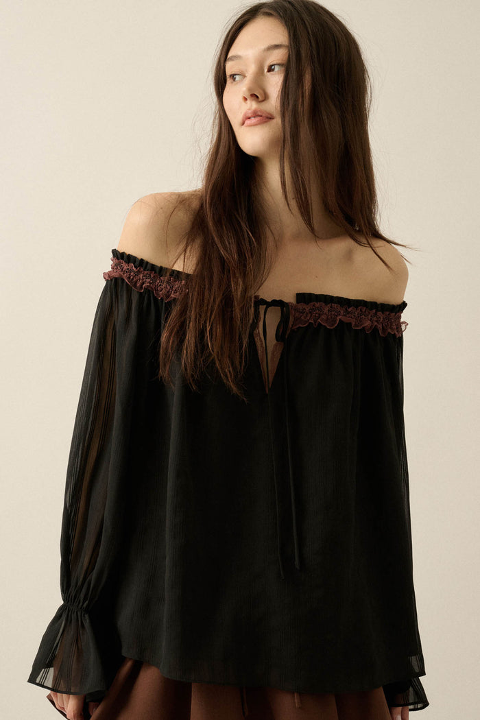 Always Yours Off-Shoulder Bishop-Sleeve Peasant Top - ShopPromesa