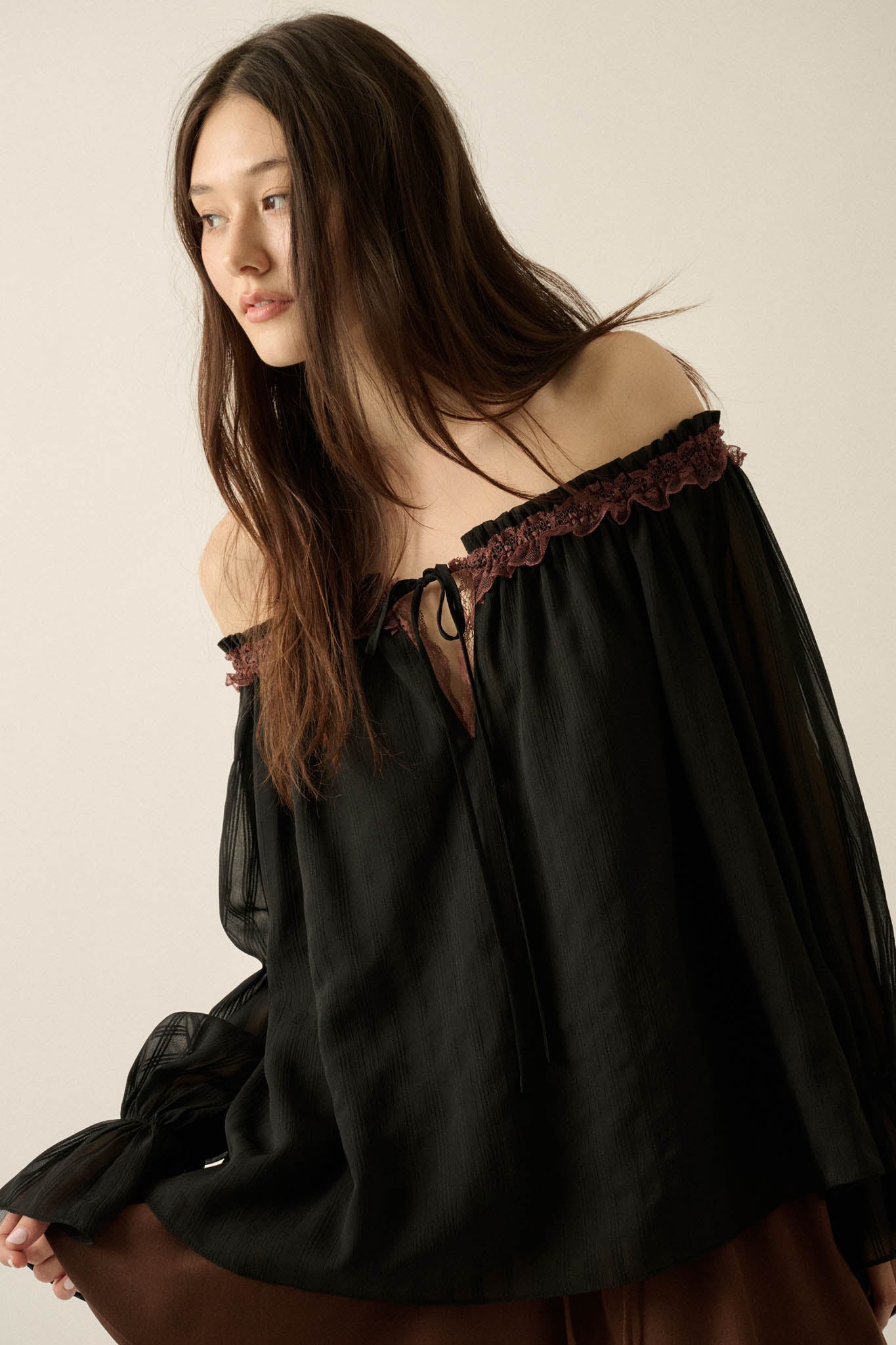 Always Yours Off-Shoulder Bishop-Sleeve Peasant Top - ShopPromesa