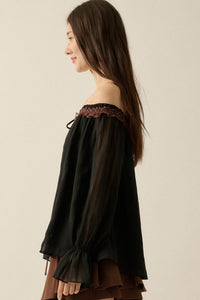 Always Yours Off-Shoulder Bishop-Sleeve Peasant Top - ShopPromesa
