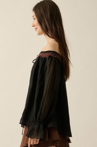 Always Yours Off-Shoulder Bishop-Sleeve Peasant Top - ShopPromesa