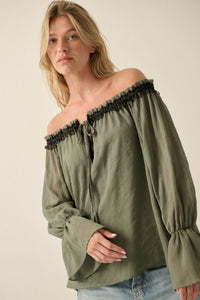 Always Yours Off-Shoulder Bishop-Sleeve Peasant Top - ShopPromesa