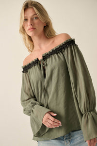 Always Yours Off-Shoulder Bishop-Sleeve Peasant Top - ShopPromesa