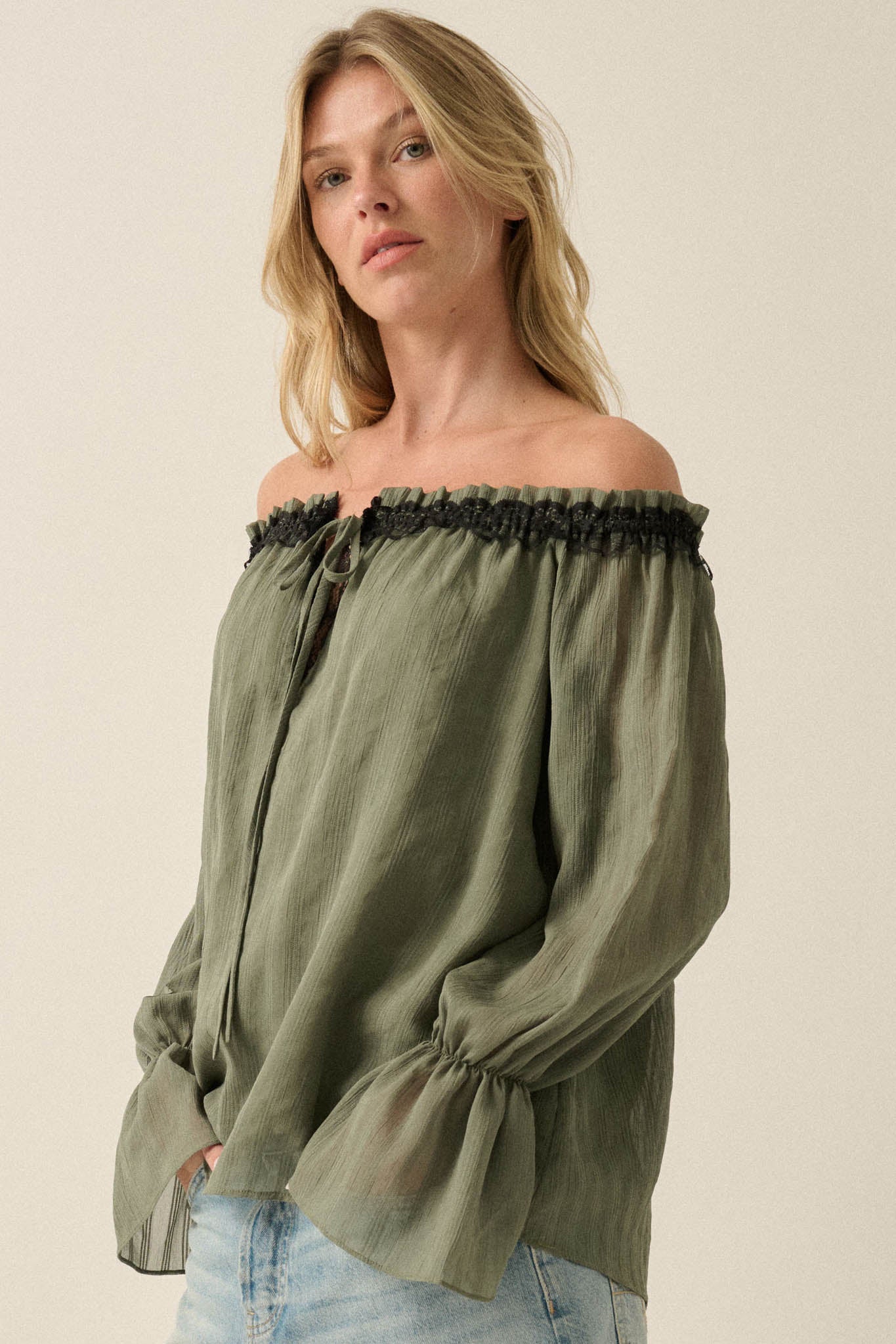 Always Yours Off-Shoulder Bishop-Sleeve Peasant Top - ShopPromesa