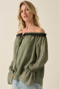 Always Yours Off-Shoulder Bishop-Sleeve Peasant Top - ShopPromesa