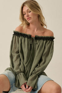Always Yours Off-Shoulder Bishop-Sleeve Peasant Top - ShopPromesa