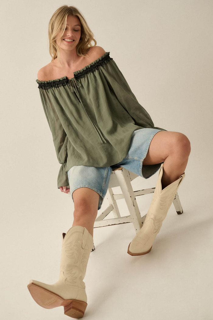 Always Yours Off-Shoulder Bishop-Sleeve Peasant Top - ShopPromesa