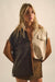 Triple Take Vegan Suede Colorblock Button-Up Shirt - ShopPromesa