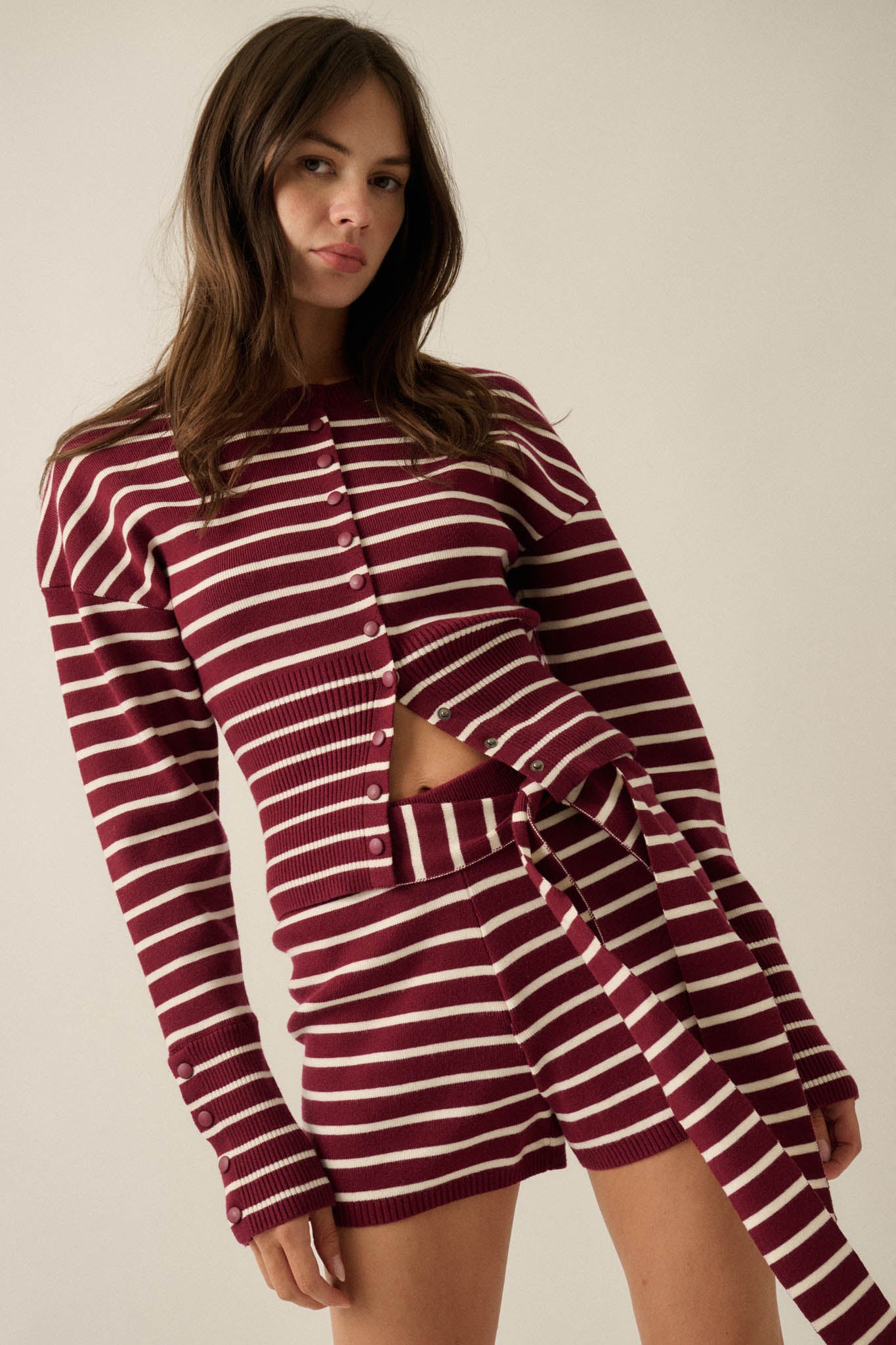 First in Line Striped Knit Snap-Button Cardigan - ShopPromesa