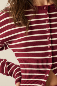 First in Line Striped Knit Snap-Button Cardigan - ShopPromesa