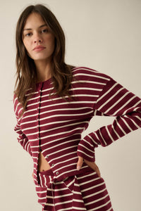 First in Line Striped Knit Snap-Button Cardigan - ShopPromesa