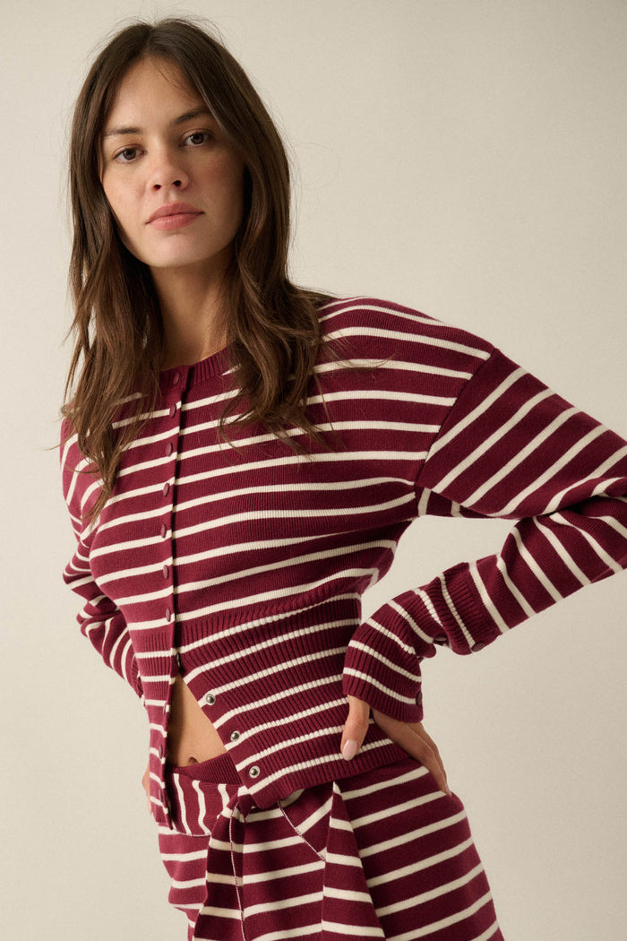 First in Line Striped Knit Snap-Button Cardigan - ShopPromesa