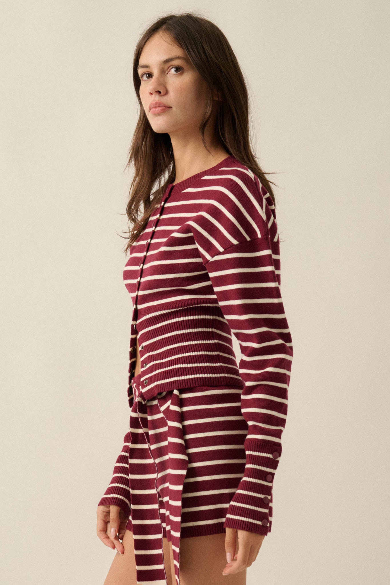 First in Line Striped Knit Snap-Button Cardigan - ShopPromesa