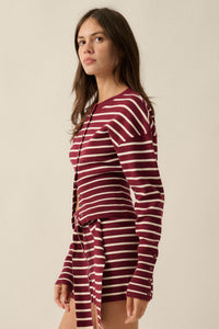 First in Line Striped Knit Snap-Button Cardigan - ShopPromesa