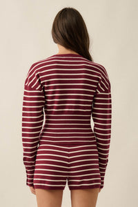 First in Line Striped Knit Snap-Button Cardigan - ShopPromesa