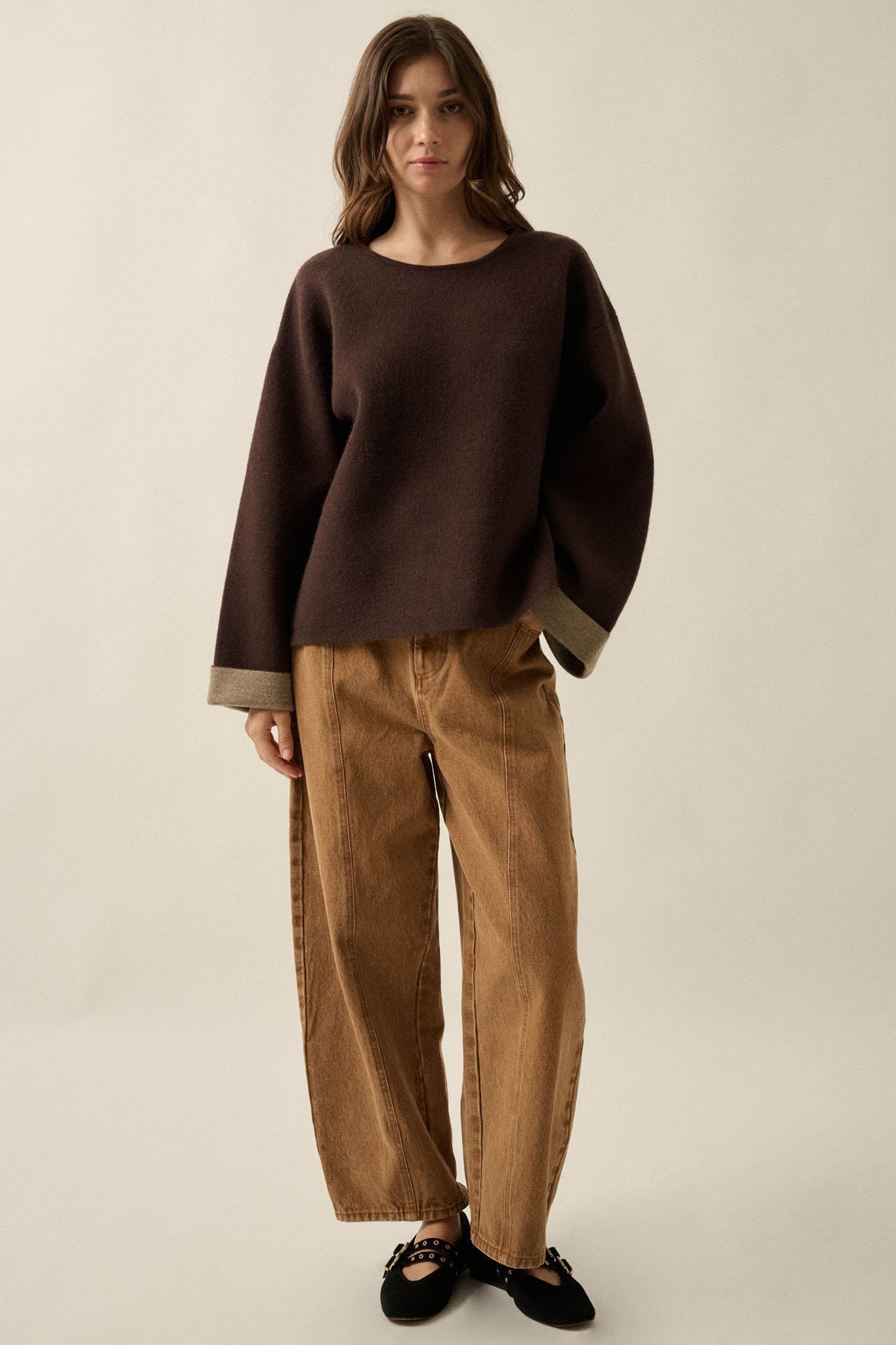Change Your Mind Solid Knit Contrast-Cuff Sweater - ShopPromesa