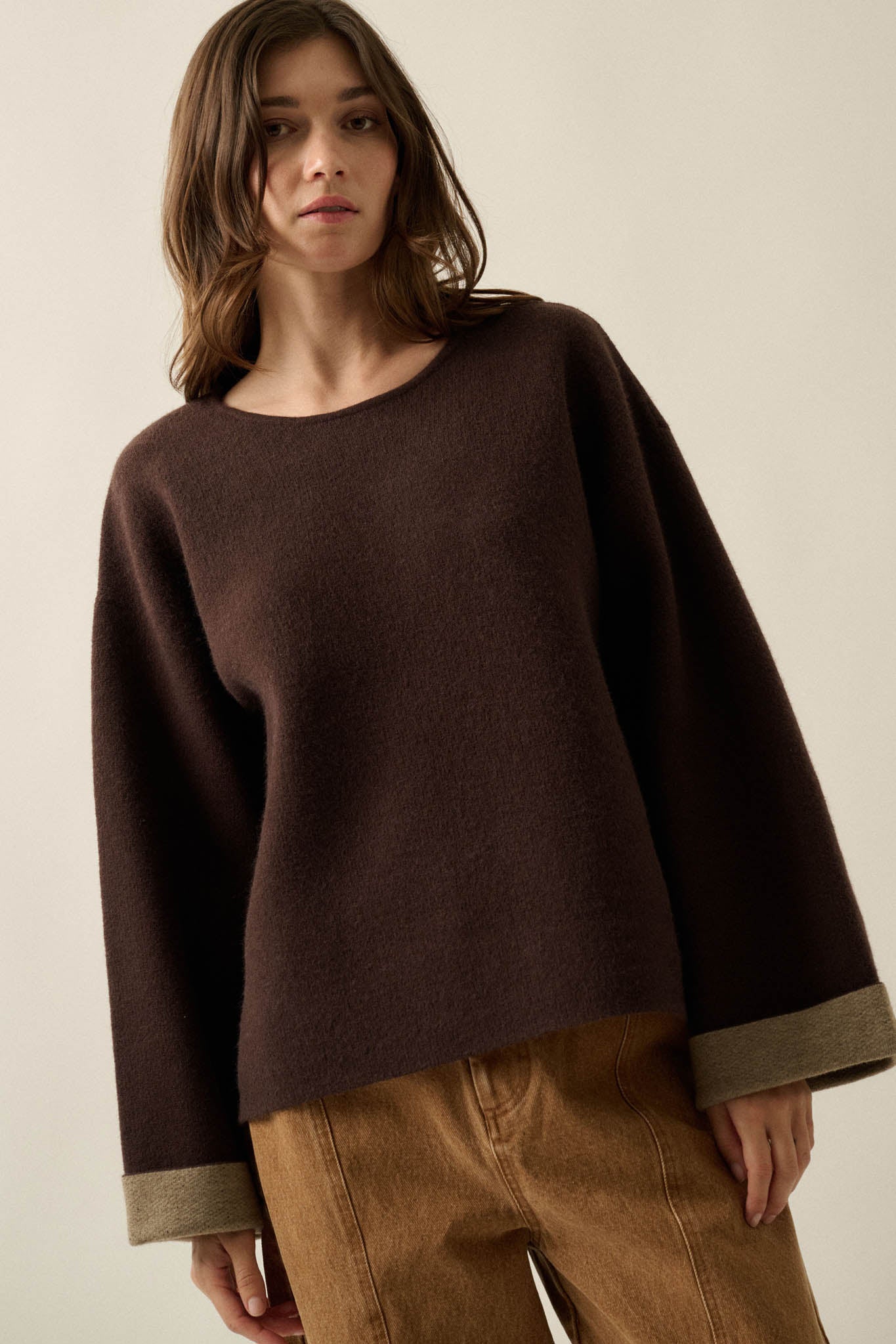 Change Your Mind Solid Knit Contrast-Cuff Sweater - ShopPromesa