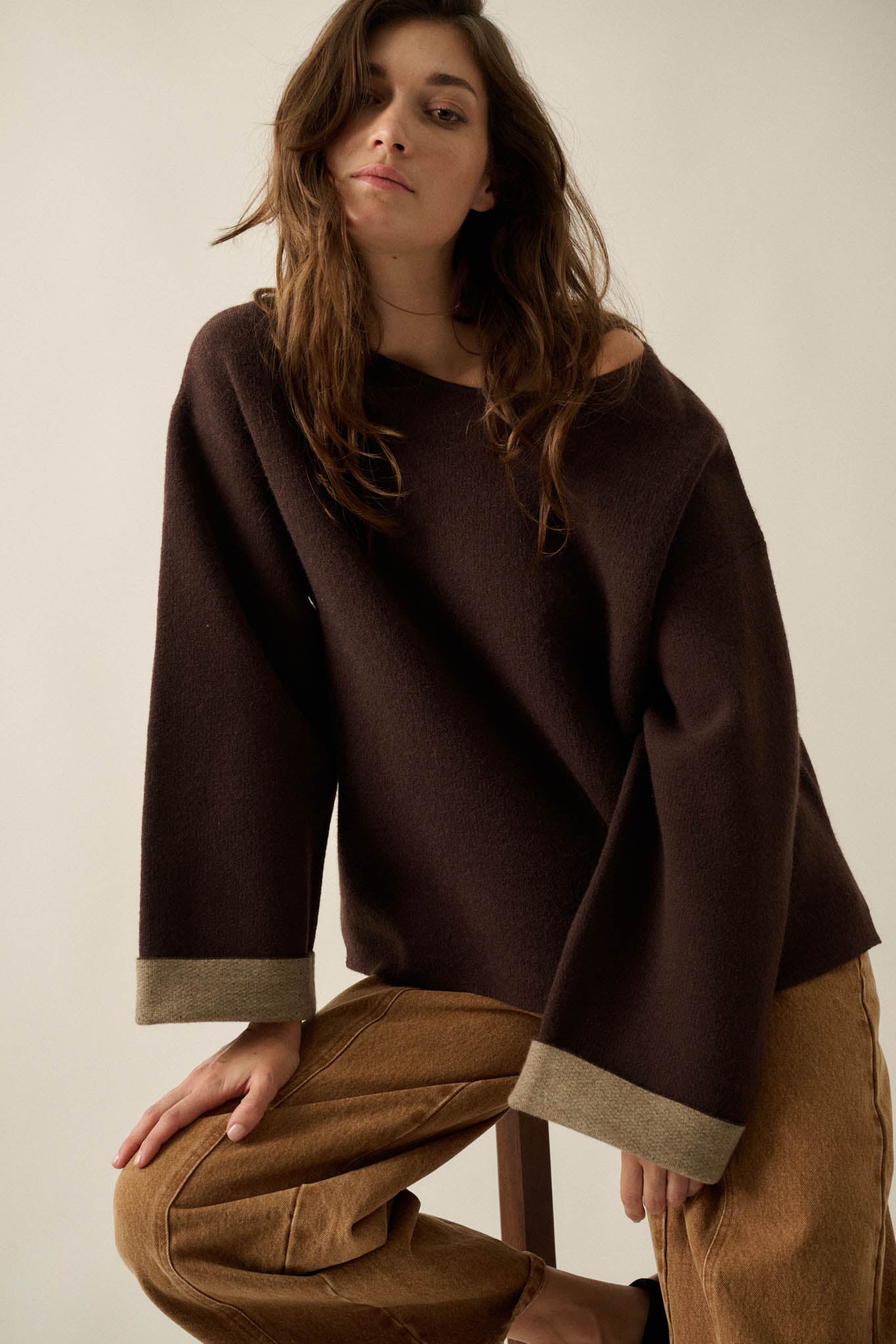 Change Your Mind Solid Knit Contrast-Cuff Sweater - ShopPromesa