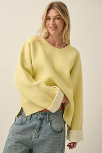 Change Your Mind Solid Knit Contrast-Cuff Sweater - ShopPromesa