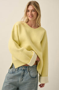 Change Your Mind Solid Knit Contrast-Cuff Sweater - ShopPromesa
