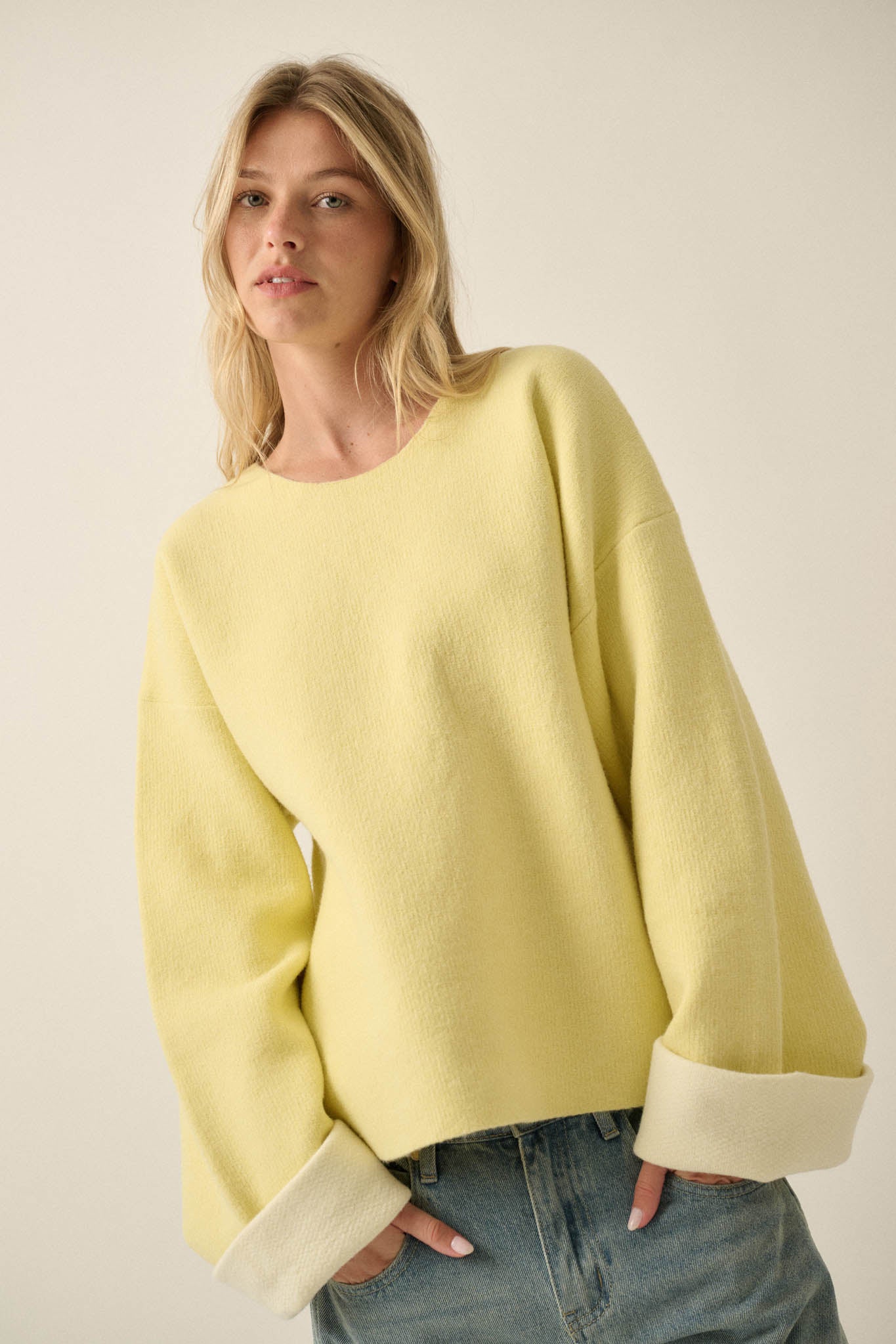 Change Your Mind Solid Knit Contrast-Cuff Sweater - ShopPromesa