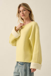 Change Your Mind Solid Knit Contrast-Cuff Sweater - ShopPromesa