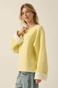 Change Your Mind Solid Knit Contrast-Cuff Sweater - ShopPromesa