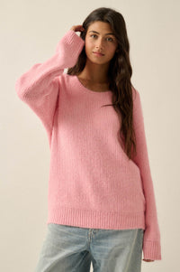Up to You Fuzzy Ribbed Knit Drop-Shoulder Sweater - ShopPromesa