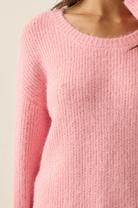 Up to You Fuzzy Ribbed Knit Drop-Shoulder Sweater - ShopPromesa
