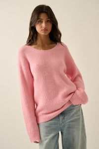 Up to You Fuzzy Ribbed Knit Drop-Shoulder Sweater - ShopPromesa