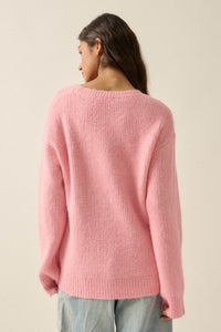 Up to You Fuzzy Ribbed Knit Drop-Shoulder Sweater - ShopPromesa