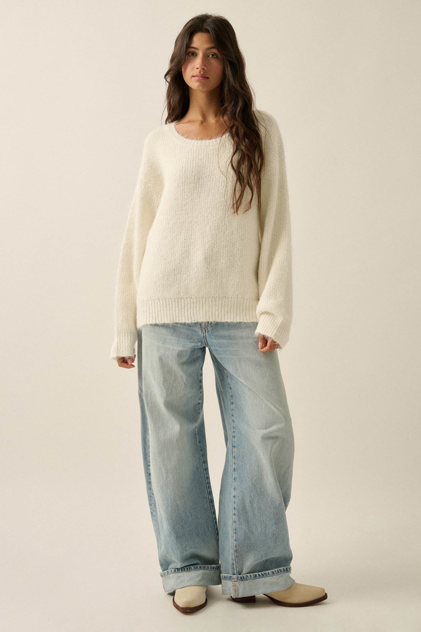 Up to You Fuzzy Ribbed Knit Drop-Shoulder Sweater - ShopPromesa
